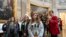 Bridget Cianfaglione, center, and fellow students from Saint John Paul II Catholic High School in Huntsville, Ala., visit the Capitol Rotunda in Washington, March 11, 2020.
