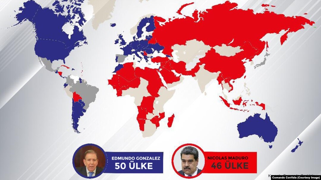 Maduro ya da Gonzalez'i destekleyen ülkelerin haritası