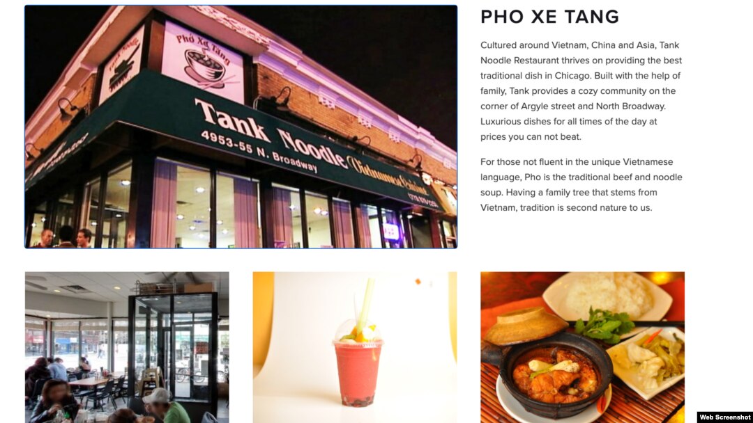 Website của nhà hàng Tank Noodle ở Chicago, Mỹ.