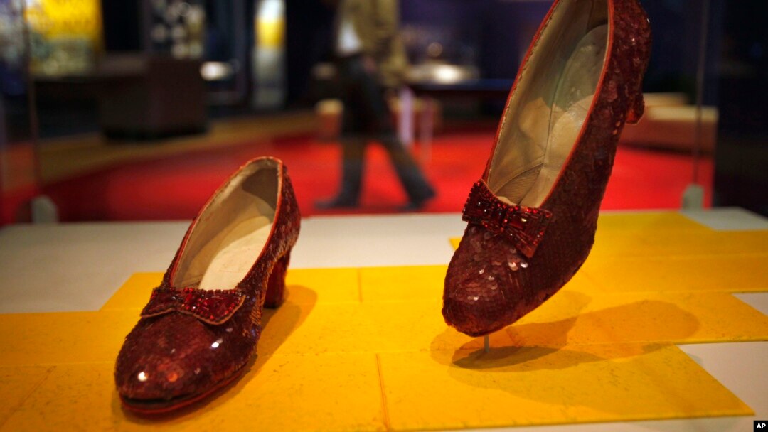 FILE - Dorothy's ruby slippers from"The Wizard of Oz" are seen on display at the Smithsonian National Museum of American History in Washington, D.C., April 11, 2012.