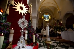 A wooden relic believed to be from Jesus' manger is seen in the Church of the Nativity, traditionally believed by Christians to be the birthplace of Jesus Christ in the West Bank city of Bethlehem, Nov. 30, 2019.