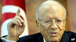 Tunisian Prime Minister Beji Caid Essebsi speaks during a press conference on March 4, 2011 in Tunis