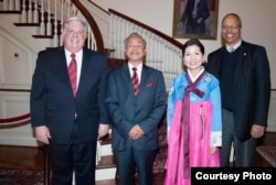 From the left to right: Maryland governor Larry Hogan, Tun Sovan, and Yumi Hogan, wife of Larry Hogan. This photo was taken in 2015 at the Maryland Residence. (Photo courtesy of Tun Sovan)