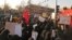 Iranian protesters chant slogans in front of the British embassy in the capital Tehran on January 12, 2020 following the British ambassador's arrest for allegedly attending an illegal demonstration. - Chanting "Death to Britain", up to 200 protesters rallied outside the mission a