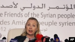 Secretary of State Hillary Clinton speaks at a news conference following the Friends of Syria Conference in Tunis, February 24, 2012.