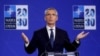 NATO Secretary General Jens Stoltenberg holds a news conference during a NATO summit 