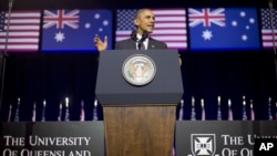 Tổng thống Barack Obama phát biểu tại Đại học Queensland ở Brisbane, Australia, ngày 15 tháng 11, 2014.