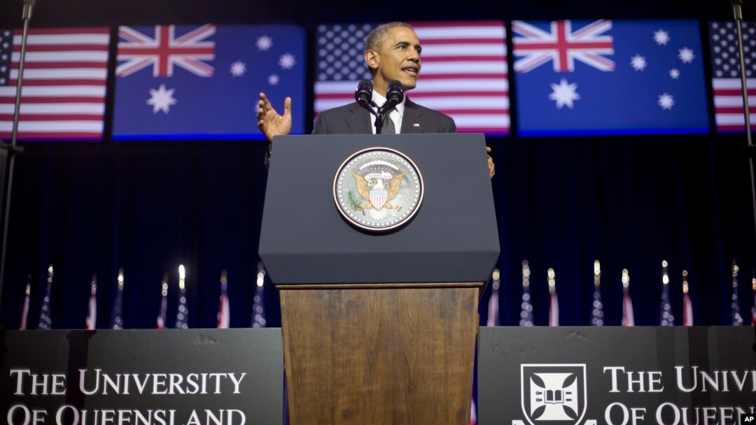 Tổng thống Barack Obama phát biểu tại Đại học Queensland ở Brisbane, Australia, ngày 15 tháng 11, 2014.