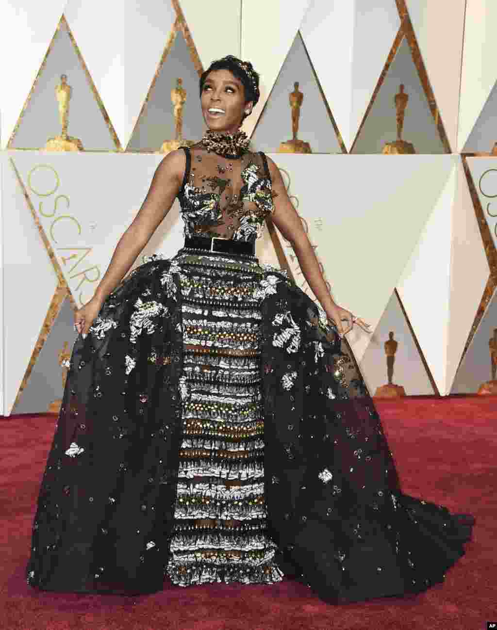 Janelle Monae arrives at the Oscars on Feb. 26, 2017, at the Dolby Theatre in Los Angeles. 