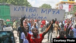 Demonstrators in Dar es Salaam calling for constitutional change