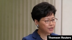 Hong Kong Chief Executive Carrie Lam attends a news conference in Hong Kong, June 10, 2019. 