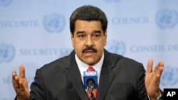 FILE - Venezuelan President Nicolas Maduro speaks to reporters at United Nations headquarters in New York, July 28, 2015.