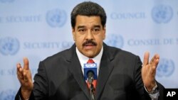 FILE - Venezuelan President Nicolas Maduro speaks to reporters at United Nations headquarters in New York, July 28, 2015.