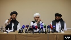 Делегация талибов на пресс-конференции в Москве. 9 июля 2021г. 