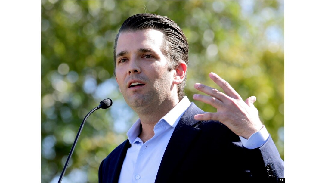 FILE - Donald Trump Jr. campaigns for his father Republican presidential candidate Donald Trump in Gilbert, Arizona, Nov. 4, 2016.