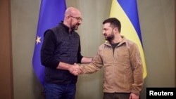 EU Council President Michel and Ukraine's President Zelenskiy hold a meeting in Kyiv