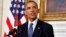U.S. President Barack Obama talks about the humanitarian relief situation in Iraq, at the State Dining Room of the White House in Washington, Aug. 7, 2014. 