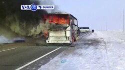 VOA60 DUNIYA: Wata Motar Bus Da Ta Kama Da Wuta A Kusa Da Kan Iyakar Uzbekistan Ta Kashe Mutane 52 Gami Jikkata Wasu 5