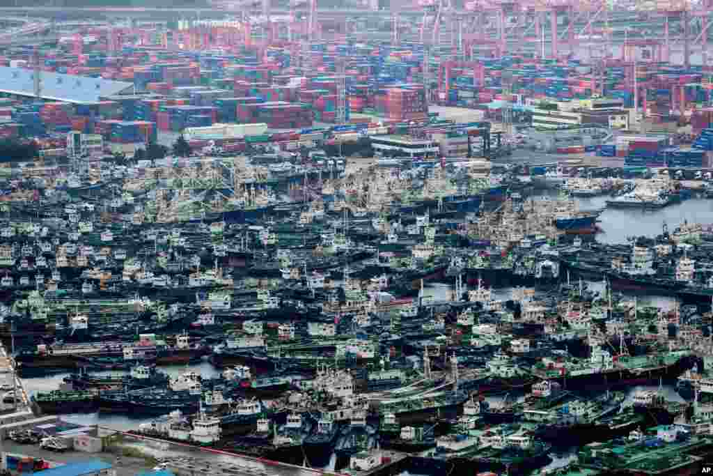 Ships are anchored at a port in Busan, South Korea.&#160;South Korea&#39;s weather agency said Typhoon Haishen was expected to skirt the Korean Peninsula&#39;s east coast on Monday with heavy rains and strong winds.&#160;