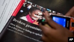 Copy of CPJ report on the state of press freedom in Kenya, at a press conference in Nairobi, July 15, 2015.