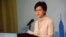 香港特首林鄭月娥。(美國之音特約記者 湯惠芸拍攝 )