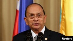 FILE - Burmese President Thein Sein delivers a speech to the media.