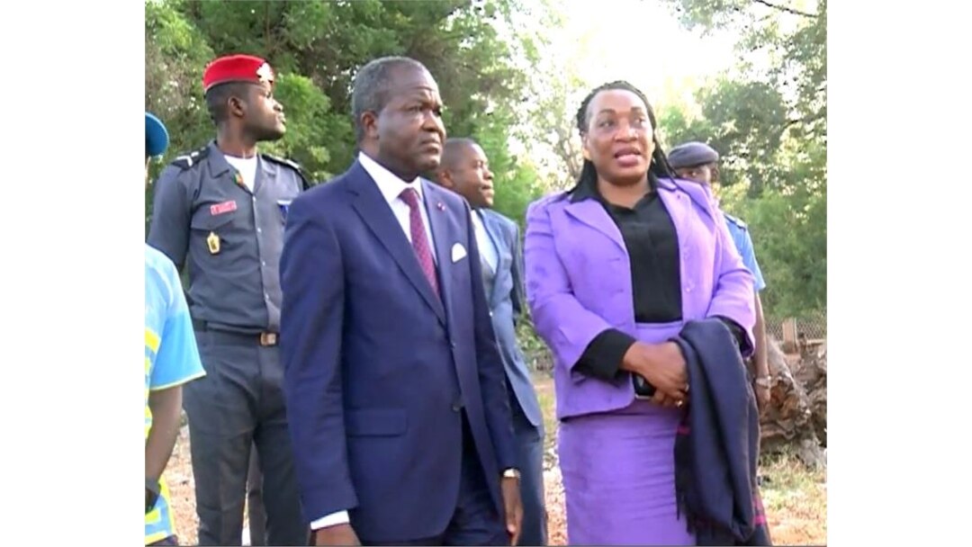 Jean Abate Edii, governor of North Cameroon and Regine Esseneme, head of Cameroon's department of justice are seen in the northern town of Garoua, Cameroon, Dec. 15, 2019. (Moki Edwin Kindzeka/VOA)