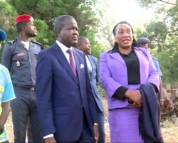 Jean Abate Edii, governor of North Cameroon and Regine Esseneme, head of Cameroon's department of justice are seen in the northern town of Garoua, Cameroon, Dec. 15, 2019. (Moki Edwin Kindzeka/VOA)