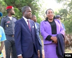 Jean Abate Edii, governor of North Cameroon and Regine Esseneme, head of Cameroon's department of justice are seen in the northern town of Garoua, Cameroon, Dec. 15, 2019. (Moki Edwin Kindzeka/VOA)