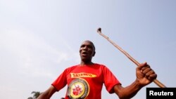 A Transnet worker protests as a labour strike continues in Durban, South Africa, October 12, 2022.