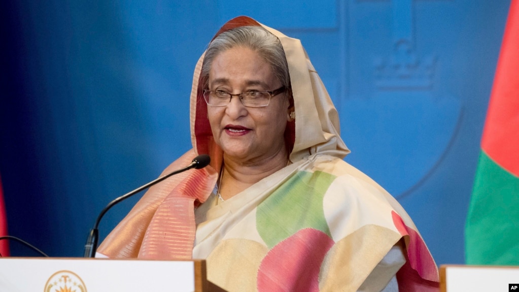 FILE - Bangladeshi Prime Minister Sheikh Hasina speaks at a news conference in Budapest, Hungary, Nov. 29, 2016. Leaders of the opposition Bangladesh Nationalist Party have accused the Hasina-led government of not making public details of an agreement she's set to sign with India.'s set to sign with India.