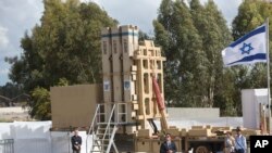 The David's Sling Air Defense System is seen during a ceremony inaugurating a joint U.S.-Israeli missile interceptor at the Hatzor Air Base, Israel. Sunday, April 2, 2017.