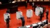 Legislature officers prepare voting booths to elect a new speaker on the legislature floor in Taipei, Taiwan, Feb. 1, 2016. 