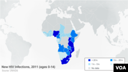 New HIV infections in Africa, ages 0-14. 2011. 