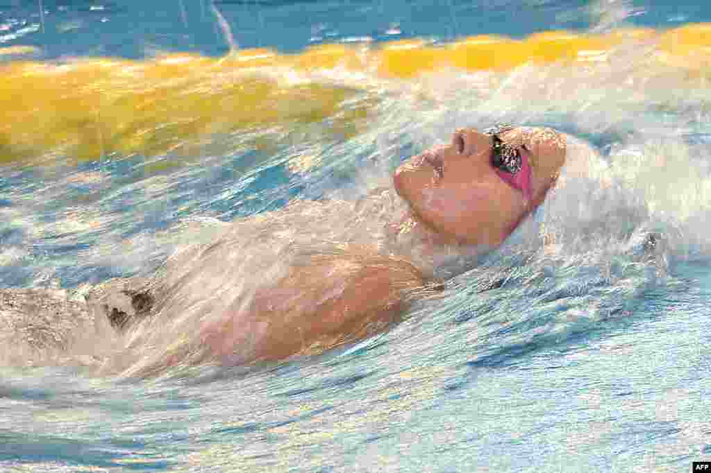 French swimmer Fantine Lesaffre competes in a 200m medley heat of the French swimming championships in Angers, western France.