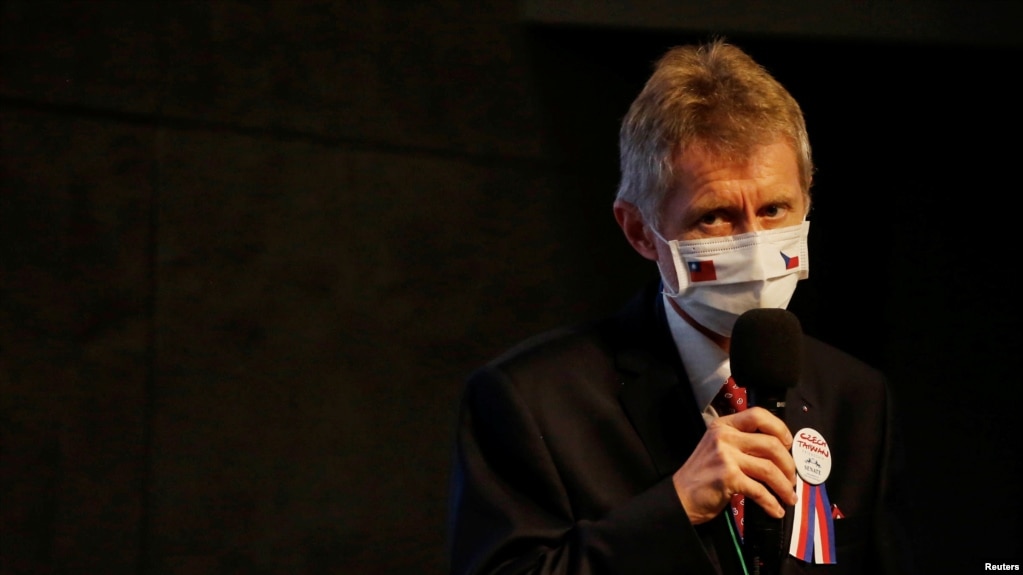 捷克参议院议长维特奇2020年8月31日在访问台湾期间发表讲话(路透社)