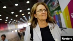 Petrobras Chief Executive Maria das Gracas Silva Foster is seen arriving at the Brasilia international airport after meeting with President Dilma Rousseff, Feb. 3, 2015.