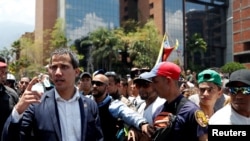 Le chef de l'opposition vénézuélienne Juan Guaido, à Caracas le 30 avril 2019 (Venezuela). REUTERS / Carlos Garcia Rawlins 