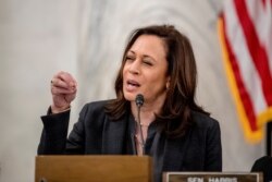 La senadora de California se enfrentó a Joe Biden por la candidatura del partido demócrata y, antes de dejar la campaña en diciembre, lanzó duras críticas contra el exvicepresidente por haber colaborado con legisladores que defendían la segregación racial en Estados Unidos. (AP Photo/Andrew Harnik)