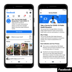 This image shows a sample of what some Facebook users will see on their News Feed if they are invited to take part in a COVID-19 public research study. (Facebook)