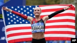 Shalane Flanagan lors de sa victoire au marathon de New York, le 5 novembre 2017.