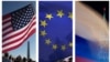 Zastave Sjedinjenih Država, Evropske unije i Rusije, ilustrativna fotografija