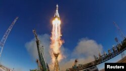 The Soyuz MS-10 spacecraft carrying the crew of astronaut Nick Hague of the U.S. and cosmonaut Alexey Ovchinin of Russia blasts off to the International Space Station (ISS) from the launchpad at the Baikonur Cosmodrome, Kazakhstan October 11, 2018. Two minutes later they made an emergency landing when a booster rocket failed.