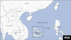Map showing the location of the Scarborough Shoal in the South China Sea. 