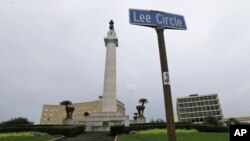 FILE - The Robert E. Lee Monument is seen in Lee Circle in New Orleans. New Orleans, Sept. 2, 2015.
