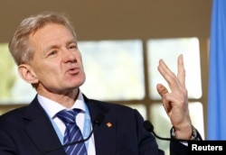 FILE - U.N. Special Advisor for Syria Jan Egeland attends a news conference after a meeting at the United Nations in Geneva, Switzerland, Dec. 1, 2016.