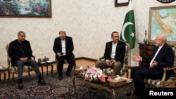 Iranian Parliament Speaker Mohammad Bagher Ghalibaf meets with chief of Defence Forces of Pakistan, in Tehran