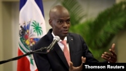 FILE - Haiti's President Jovenel Moise speaks during a news conference in Port-au-Prince. March 2, 2020.