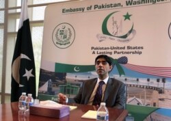 Moeed Yusuf, Pakistan's national security advisor, speaks to reporters at the Pakistani embassy in Washington on Aug. 4, 2021, after a week of meetings with U.S. officials.