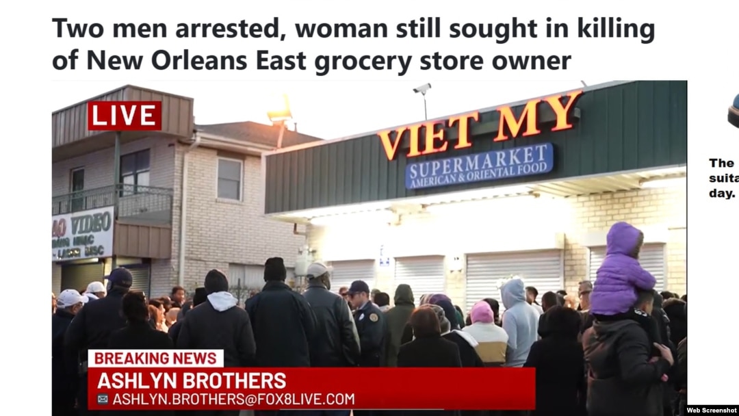 Đài FOX8LIVE đưa tin về lễ tưởng niệm bà chủ siêu thị Việt Mỹ ở New Orleans, Louisiana, ngày 8/1/2025.
